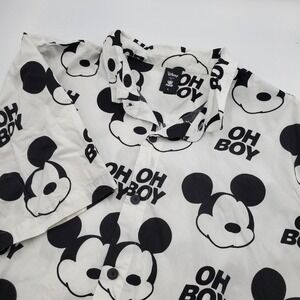 Neff Disney Mickey Mouse Oh Boy Button Up Shirt Mens Large White Black F00TMSBXX